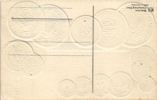 Türkei II. - Münzenkarte und Nationalflagge / Turkish coins and flag. Embossed, litho