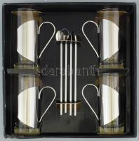 Teás kakaós készler fém, üveg, eredeti dobozában