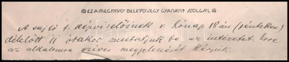 1908 Bp., Lovag Wechselmann Ignác és neje Neuschloss Zsófia meghívója Vakok Tanintézetének zárkőleté...