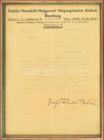 1941 Bp., Erdélyi Menekült Magyarok Megsegítésére Alakult Bizottság köszönő levele Ráthonyi Róbert (Rátonyi Róbert?) művész részére hangversenyen közreműködéséért, gróf Teleki Pálné aláírásával, fejléces papíron, üvegezett fakeretben