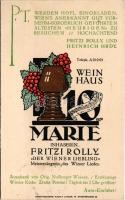 Wien, Vienna, Bécs; 10er Marie Weinhaus (Fritzi Rolly) Liebhartstal, Ottakringerstrasse Nr. 224. / wine bar advertisement. Kunstruckerei Rudolf Lager (fl)