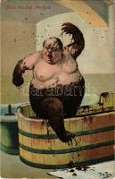 Gruss aus dem Moorbad / fat man in the mud bath, mud spa, humour s: Arthur Thiele (EB)
