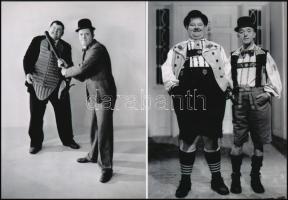 cca 1925 Stan és Pan, azaz Stan Laurel és Oliver Hardy az ellentétek humoros párosa, a burleszkfilmek hőskorának klasszikusai, 2 db modern nagyítás, jelzés nélkül, 21x15 cm