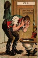 Schön sans die Waschschüsseln aber unpraktisch / drunk man, toilet humour. M.L.M. 571. litho (kopott sarkak / worn corners)