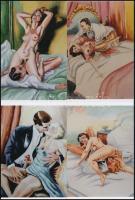 cca 1920 Négy akvarell másolata erotikus jeleneteket tartalmazó vázlatfüzetből, ismeretlen festőművész alkotásai, jelzés nélkül, 4 modern fotónagyítás, 15x10 cm