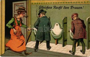 Gleiches Recht den Frauen!, Männer. M.L.L. 862. / toilet humour, litho (fl)