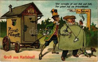 Karlovy Vary, Karlsbad; Wer vornehm ist und dick und fett, der gönnt sich ein Privatklosett. L.W.K. 2109. / toilet humour, litho (EK)