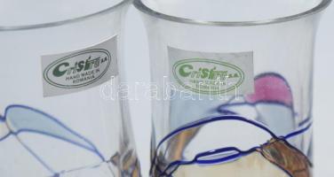 Tűzzománcos kispohár garnitúra, jelzett, 6 darab, m: 7 cm