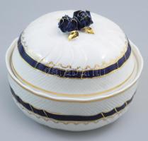 Hollóházi Pannónia Kék Rózsa fedeles edény, jelzett, hibátlan, d: 17 cm