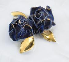 Hollóházi Pannónia Kék Rózsa fedeles edény, jelzett, hibátlan, d: 17 cm