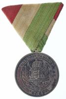 ~1900. "A Magyar Országos Tűzoltó Szövetség 15 éves Szolgálati Érme" peremen jelzett Ag kitüntetés mellszalaggal (~17g/0.800/37mm) T:XF patina