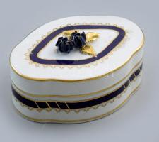 Hollóházi Pannónia Kék Rózsa bonbonier jelzett, hibátlan, 15x11 cm