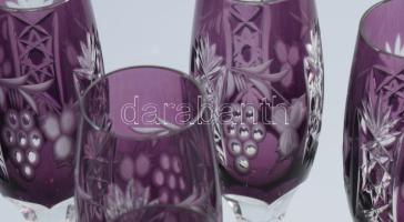 Ajka Kristály lilán pácolt ólomkristály pezsgőspohár garnitúra, címkével jelzett, 6 darab, hibátlan,...