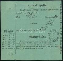 1875 5kr postautalvány Réznyomat 10kr és 15kr bélyeggel / Money order with Mi 11, 12 "PÉNZUTALV...