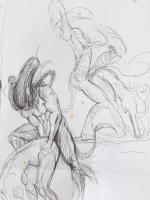 Olvashatatlan jelzéssel, feltehetően magyar alkotó: 8 db sci-fi/fantasy rajz. Golyóstoll, papír. 30x...