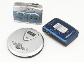 3 darab walkman, zenelejátszó, közte Sony, SingBox SB-783