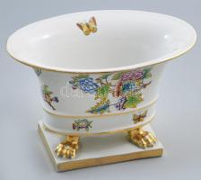 Herendi Viktória mintás laposváza, oroszlánkörmös lábakon, jelzett, kopott, 23x15 cm