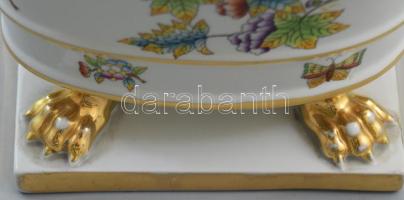 Herendi Viktória mintás laposváza, oroszlánkörmös lábakon, jelzett, kopott, 23x15 cm