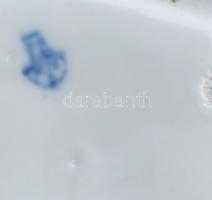 Zsolnay macskával labdázó kendős kislány. Jelzett, kézzel festett, kis kopással, m: 14,5 cm