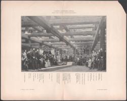 cca 1900 A Lánchíd alapkövének letétele (Barabás Miklós festménye a történelmi képcsarnokban), nyomat, a Magyar Nemzet Története melléklete, hajtva, kisebb lapszéli sérülésekkel, sarokhiánnyal, 26x33 cm