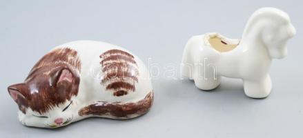 Porcelán macska és ló figurák, h: 10-13 cm
