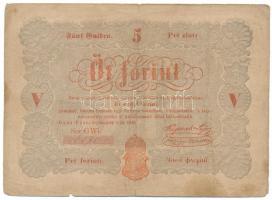 1848. 5Ft "Kossuth bankó" vörösesbarna nyomat T:VG szakadás, foltok Adamo G109