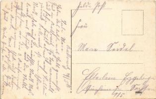 1916 Katowice, Kattowitz; Grundmannstraße / street view, tram, shops (EK)