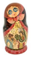 Orosz nagyméretű matrjoska baba szett, kézzel festett mese jelenetekkel, festett fa, 10 darabos, jel...