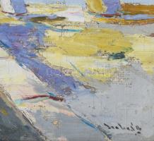 Olvashatatlan jelzéssel: Kikötő. Olaj, vászon. 57x80 cm. Dekoratív, üvegezett fakeretben