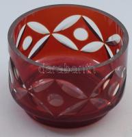 Bíborpácolt csiszolt mintás kis kínáló, d:12 cm, m: 8 cm