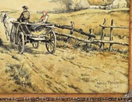 Nagy Attila (1929-2004): Szekérúton. Olaj, farost, jelzett, hátoldalán címkén feliratozott, fakeretb...