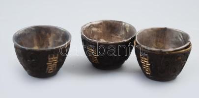 10 darabos "Anbaxian" kókusz szakés csésze szett ezüst (Ag) betétekkel. Kína, Csing-dinasz...