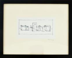 Barcsay Jenő (1900-1988): Térritmus (cím nélkül. Szitanyomat, papír, jelzett, üvegezett keretben, 8×14,5 cm