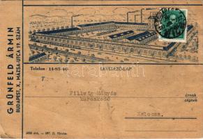 1937 Budapest X. Kőbánya, Grünfeld Ármin üveg, porcelán, lámpaáru gyára. Mázsa utca 19. reklám / Hungarian glass factory advertisement (fa)