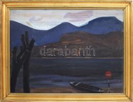 Béres Jenő (1912-1981): Dunapart. Olaj, farost, jelezve balra lent. Hátoldalán Képcsarnok Vállalat címkéjével. 60x80 cm. Dekoratív fakeretben.