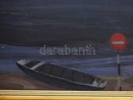 Béres Jenő (1912-1981): Dunapart. Olaj, farost, jelezve balra lent. Hátoldalán Képcsarnok Vállalat c...
