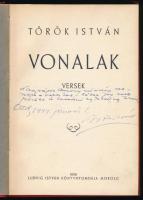Török István: Vonalak. Versek. (Dedikált!) Miskolc, 1939, Ludvig István-ny., 111+(1) p. Aranyozott e...