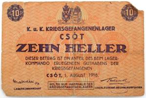 Csót / Hadifogolytábor 1916. augusztus 1. 10f számozás és aláírás nélkül T:VG anyaghiány Adamo HHC-1...