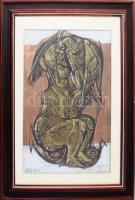 Xantus Gyula (1919-1993): Szomorú Magdolna. Akril, farost. Jelezve balra lent, hátoldalán Szőnyi István Alkotóközösség címkéjével. Üvegezett fakeretben. 70x50 cm