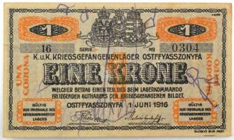 Ostffyasszonyfa / Hadifogolytábor 1916. június 1. 1K arab sorozat és sorszámmal, kézzel írt aláírásokkal, valószínűleg katonák kézjegyeivel T:F lyuk, egyébként erős papír Adamo HHO-2.3