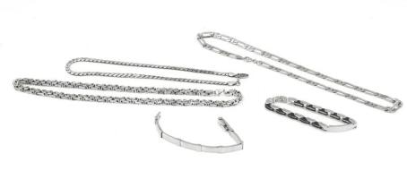 5 darab acél nyaklánc és karkötő, jó állapotban