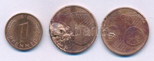 3db-os vegyes verdehibás tétel, benne NSZK 1991. 1pf (eltömődött verőtő?) + Szlovákia 2009. 5c (anya...