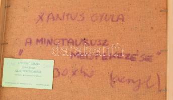 Xantus Gyula (1919-1993): Minotaurusz megfékezése. Akril, farost. Jelezve jobbra lent, hátoldalán au...