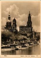 Dresden, Schloss und Hofkirche, Aufnahme vor der Zerstörung 1945. Walter Hahn / castle and church, before the 1945 bombings, "LAUBEGAST" "LOSCHWITZ" steamships (EK)
