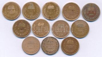 1926-1940. 2f bronz (11xklf), közte 1931. 2f bronz T:VF-F, lakkozott Adamo P2