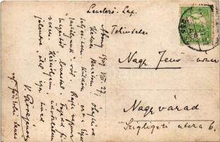 1909 Abony, kúria, villa, lovaskocsin házaspár kutyákkal. A képeslap feladója: Györe János reformátu...