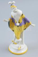 cca 1930 Porzellanfabrik Galluba &amp; Hofmann art deco tánconő. Jelzett, kézzel festett, kezei sérültek, m: 17 cm
