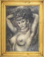 Olvashatatlan jelzéssel: Női akt. Szén, papír. Dekoratív, üvegezett, kissé sérült fakeretben. 50x38 ...