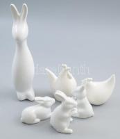 6 darabos fehér porcelán állatfigura szett, tyúkokon kis kopással, m: 26 cm alatt