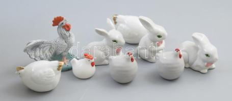 9 darabos porcelán és kerámia állatfigura tétel, 1-1 mázhibával, m: 9,5 cm alatt